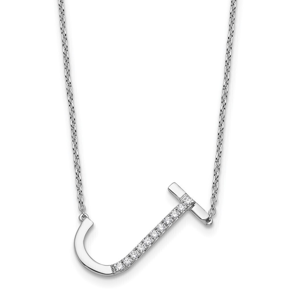 Kazi Luxury 14K White Gold Sideways Diamond Initial J Necklace